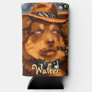 Handsome Gangster Dog w/Blue Eyes Personalized Seltzer Can Cooler