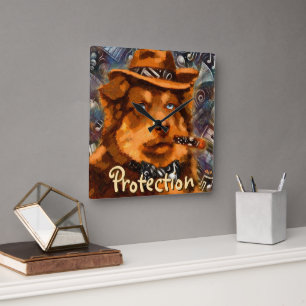Handsome Gangster Dog w/Blue Eyes Personalized Square Wall Clock