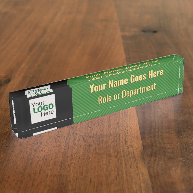 Handsome Green Stripe with your details and logo Nameplate (Side)