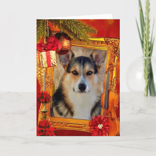 Handsome Holiday Welsh Corgi with Frame Card