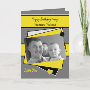 Handsome Husband on your birthday gray photo Card