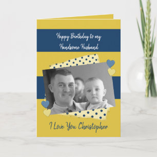 Handsome Husband on your birthday navy photo Card