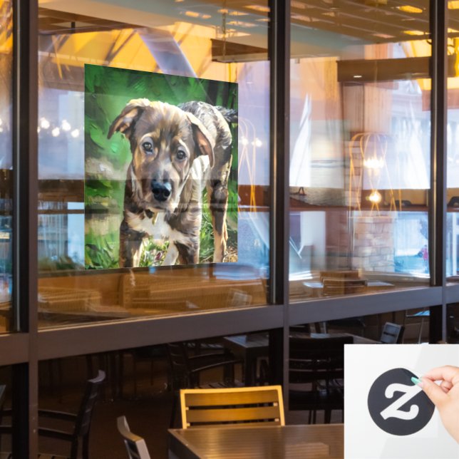 Handsome Husky Mix Puppy Window Cling (Restaurant Window)