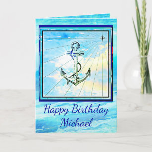 Handsome Kedge Anchor and Ocean Wave Birthday Card