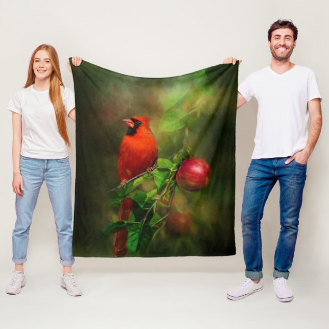 Handsome Male Cardinal Fleece Blanket (In Situ)