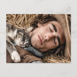 Handsome Men & Cats Art Postcard