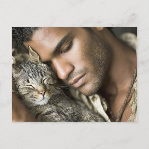 Handsome Men & Cats Art Postcard