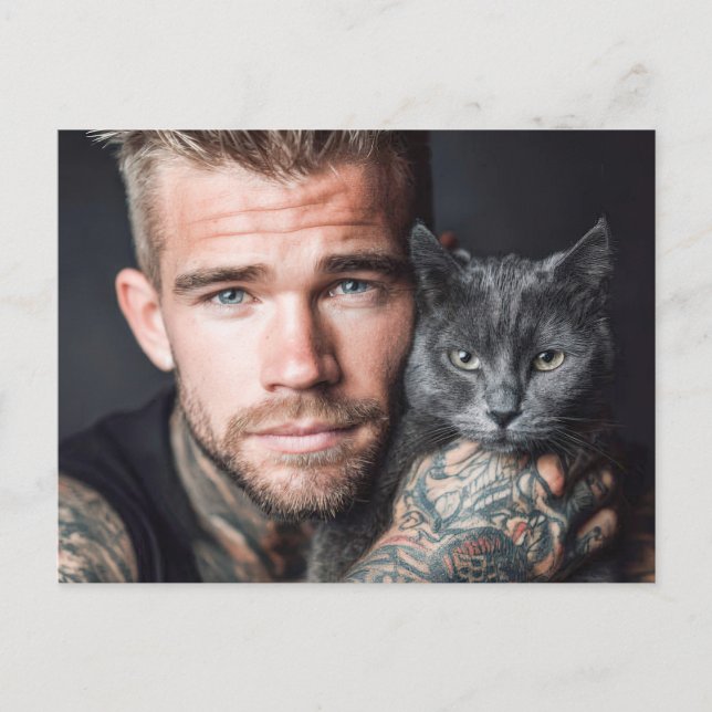 Handsome Men & Cats Art Postcard (Front)