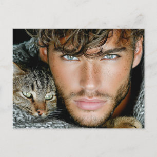 Handsome Men & Cats Art Postcard