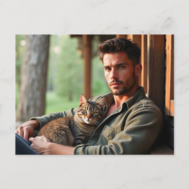 Handsome Men & Cats Art Postcard (Front)
