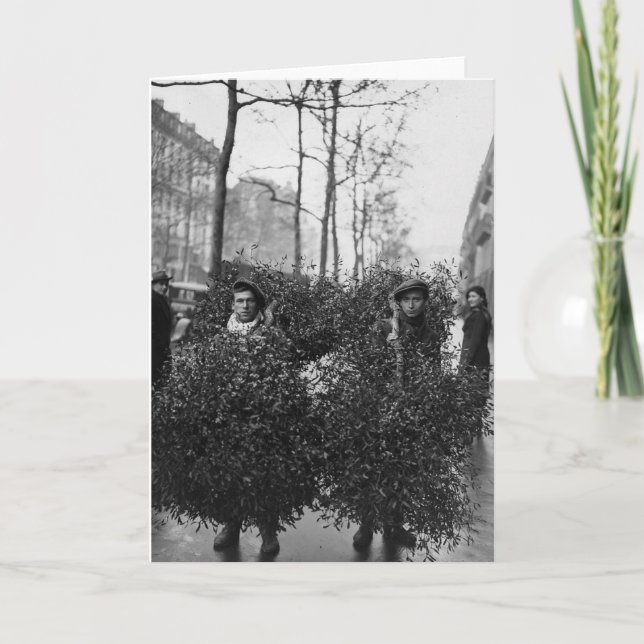 Handsome Men with Mistletoe Holiday Card (Front)