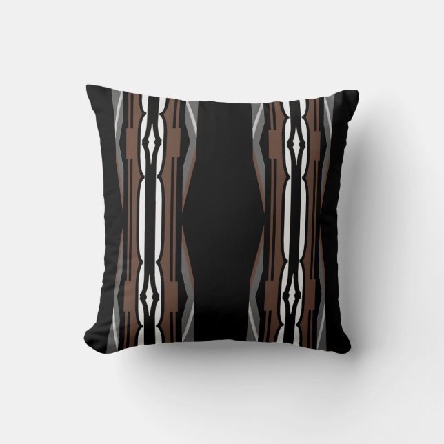 Handsome Modern Panel on Black/White/Grey/Brown Throw Pillow (Front)