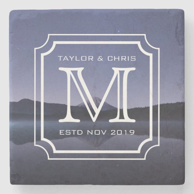 Handsome Monogram Beautiful Landscape Photo Simple Stone Coaster (Front)