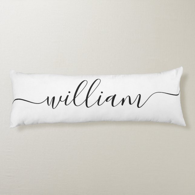 Handsome NAME White Black Script Reversible Body Pillow (Back)