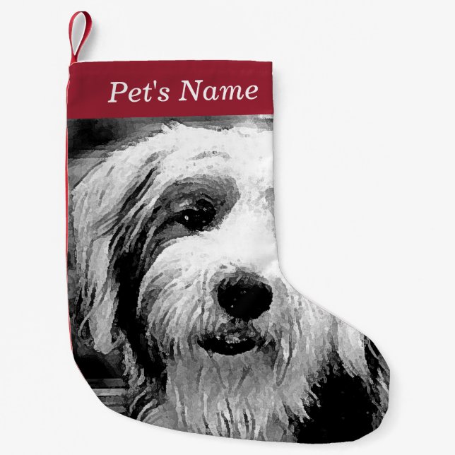 Handsome Old English Sheepdog Small Christmas Stocking (Front)
