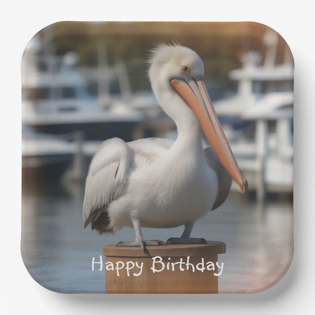Handsome Pelican Paper Plate (Front)
