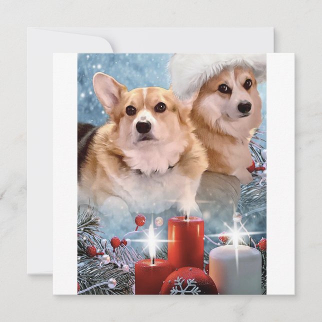 Handsome Pembroke Welsh Corgis  Holiday Card (Front)