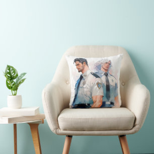 Handsome Policemen Watercolor Anime Throw Pillow