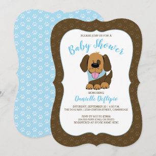 Handsome Puppy Dog Boy Baby Shower Invite Brown