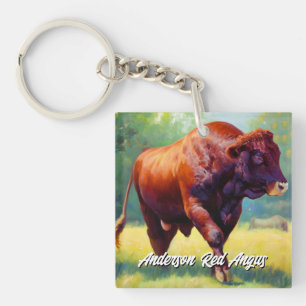 Handsome Red Angus Bull Keychain