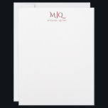Handsome Red Monogram Decorative Initials Name  Letterhead<br><div class="desc">Simple red initials and name guys monogrammed stationery. Decorative type.</div>