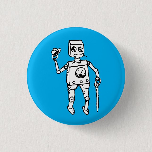 Handsome Robot by Fred Wilder on Blue 1 Inch Round Button (Front)