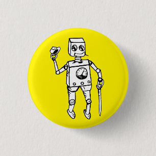 Handsome Robot by Fred Wilder on Yellow 1 Inch Round Button