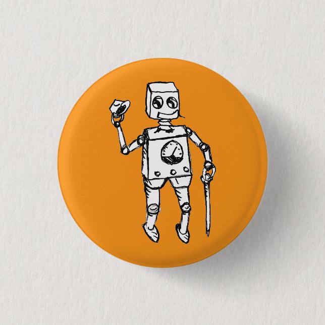 Handsome Robot on a Orange Field the 1 Inch Round Button (Front)