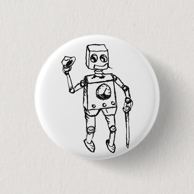 Handsome Robot, the dapper gentleman on a 1 Inch Round Button (Front)