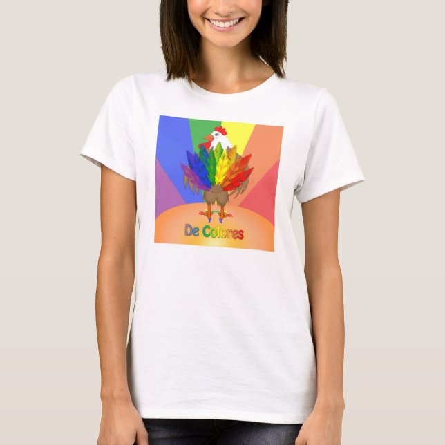 Handsome Rooster with De Colores T-Shirt (Front)