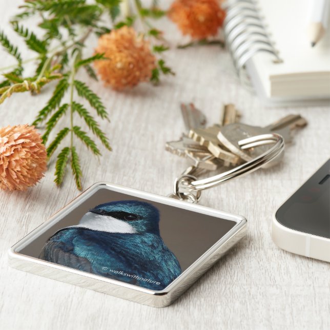Handsome Tree Swallow Songbird on a Wire Keychain (Side)