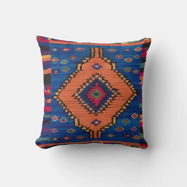 Handwoven Blue Kilim Throw Pillows: A Blend of Pillow (Front)