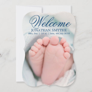 Handwriting Baby Boy Birth Announcement Photo Card