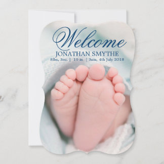Handwriting Baby Boy Birth Announcement Photo Card