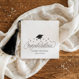 Handwriting Black & White Congrats Graduation Napkin