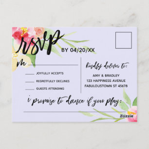 Handwriting Boho Floral RSVP Song Request Lavender Postcard