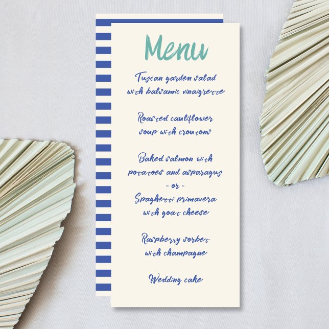 Handwriting Bold Retro Green Blue Wedding Menu (Creator Uploaded)