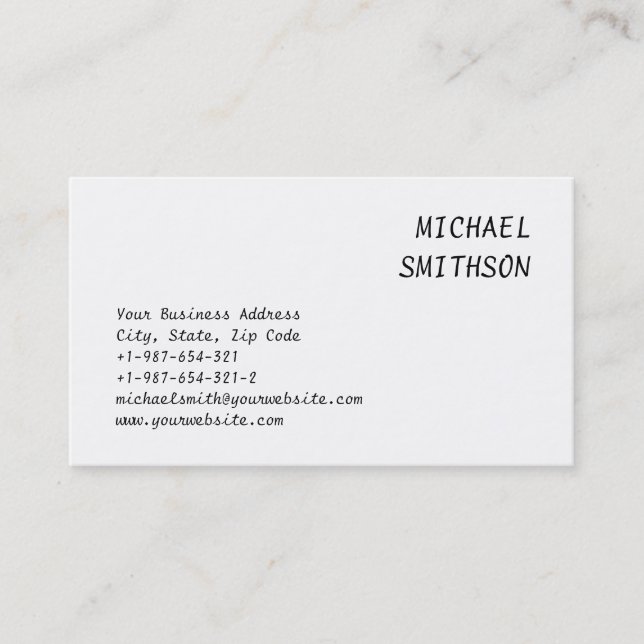 Handwriting Calligraphic Script WhiteBusiness Card (Front)