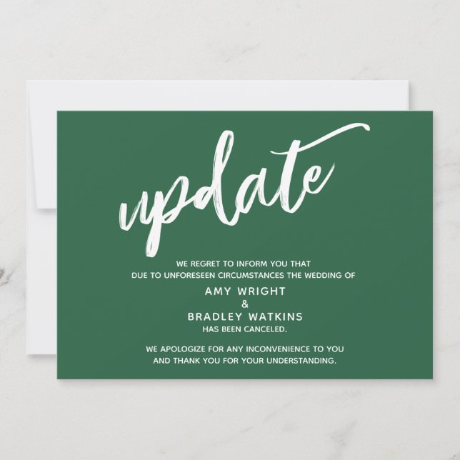 Handwriting Cancelled Wedding Update Dark Green Invitation (Front)