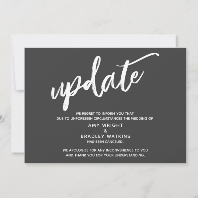 Handwriting Cancelled Wedding Update Dark Grey Invitation (Front)