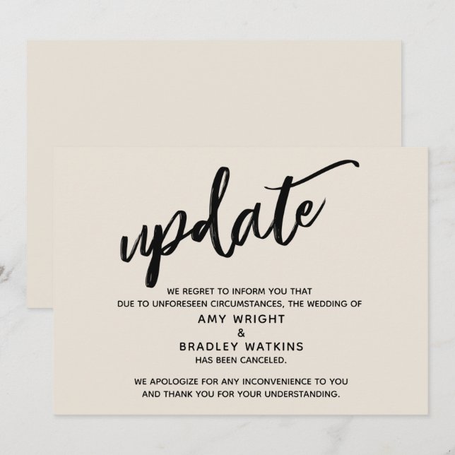 Handwriting Cancelled Wedding Update in Cream Card (Front/Back)