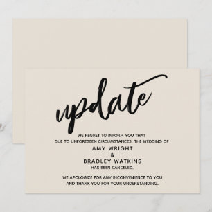 Handwriting Cancelled Wedding Update in Cream Card