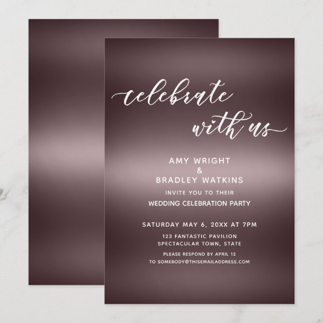 Handwriting Celebrate with Us Over Rose Gold Invitation (Front/Back)