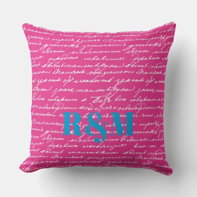 Handwriting Couple INITIALS Love Story Preppy Fun  Throw Pillow (Front)