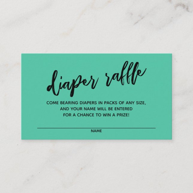 Handwriting Diaper Raffle Ticket Biscay Green Enclosure Card (Front)