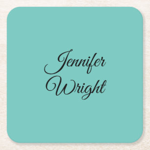 Handwriting Elegant Classical Plain Black White Square Paper Coaster