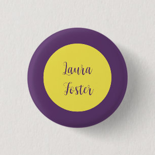 Handwriting Elegant Name Indigo & Yellow Colour 1 Inch Round Button