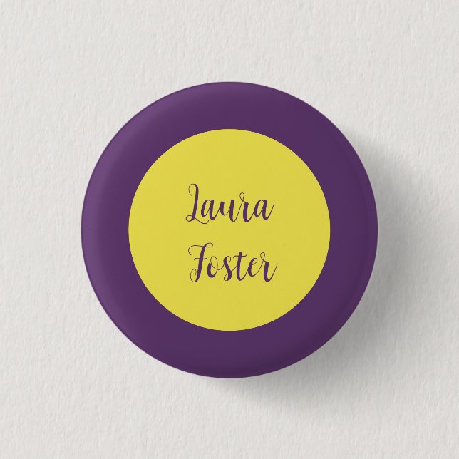 Handwriting Elegant Name Indigo & Yellow Colour 1 Inch Round Button (Front)