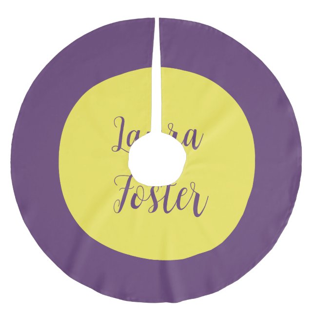 Handwriting Elegant Name Indigo & Yellow Colour Brushed Polyester Tree Skirt (Front)