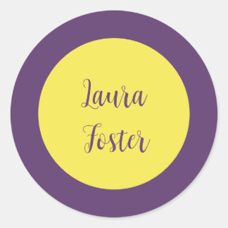 Handwriting Elegant Name Indigo & Yellow Colour Classic Round Sticker